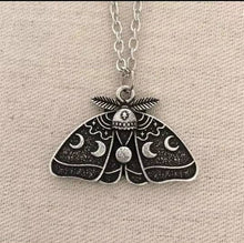 Load image into Gallery viewer, Moth Moon Phases Necklace. Luna Moth Butterfly Necklace. Witch Jewelry