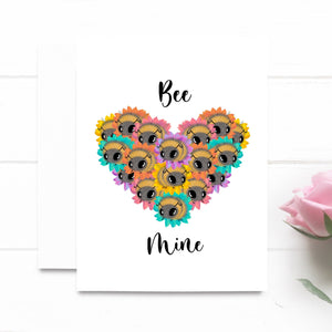 Cute Valentine’s Day Card | Bee Mine | Bee Card | Bee Valentine Card | Funny Greeting Card | Bees And Flower Heart Card