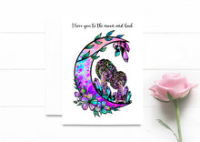 Load image into Gallery viewer, Beautiful Valentine’s Day Card | Moon and Crystals | I Love You To The Moon And Back Greeting Card | Moon And Flower Card | Trippy Mushrooms