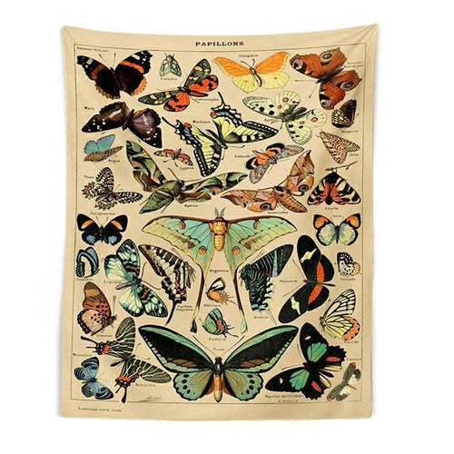 Colorful Butterfly Tapestry. Beautiful Vintage Butterflies Tapestry. Butterfly Home Decor.  Aesthetic Butterfly Chart