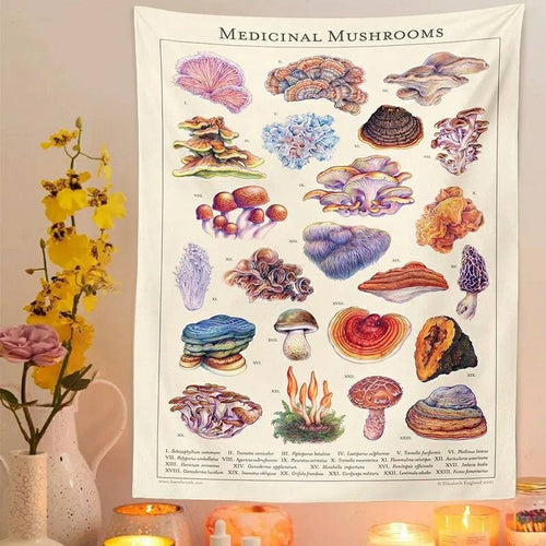 Vintage Mushroom Tapestry. Boho Tapestry Wall Hanging. Botanical Plant Floral Wall Art.