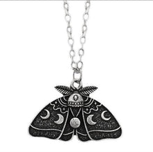 Load image into Gallery viewer, Moth Moon Phases Necklace. Luna Moth Butterfly Necklace. Witch Jewelry