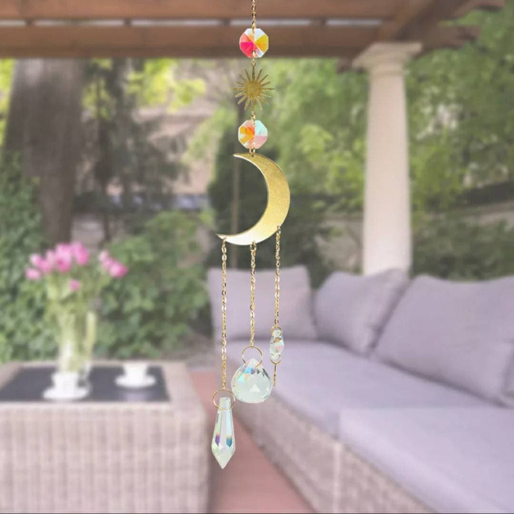 Moon Crystal Suncatcher. Wall Hanging Rainbow Maker. Light Catcher. Rainbow Crystal.