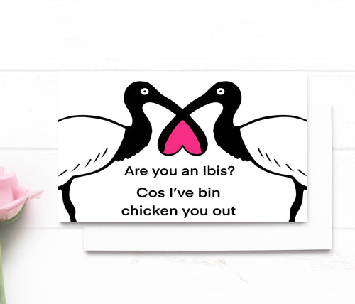 Bin Chicken Card. Valentine's Day card. Funny gift for valentine. Anniversary Card. Ibis Card