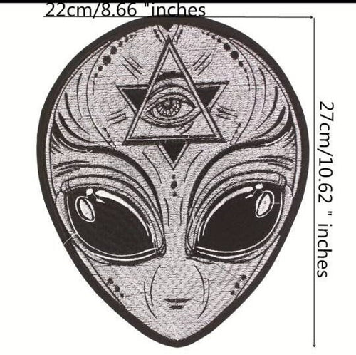 Large Embroidered Clothing Patch. Alien Head Patch. 3 Eyed Alien. Iron On Sew On Patches. Trippy Patch