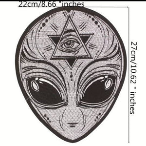 Large Embroidered Clothing Patch. Alien Head Patch. 3 Eyed Alien. Iron On Sew On Patches. Trippy Patch