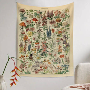 Boho Plants Tapestry. Flower Tapestry Wall Hanging. Botanical Wildflower Flower Tapestries.