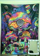 Load image into Gallery viewer, Trippy Mushroom Tapestry. Magic Mushroom Wall Hanging. Mushroom Tapestries.
