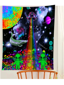 Trippy Alien Tapestry. Mushroom Wall Hanging. Psychedelic Alien Design Tapestries.