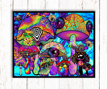 Load image into Gallery viewer, Mushroom Print. Trippy Psychedelic Mushrooms. Wall Art Print. Mushrooms and Critters A3, A4 ,A5 or 4”x6&quot;