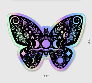 Butterfly Holographic Sticker. Sun And Moon Sticker. Witchy Sticker. Laptop Sticker. Flask Sticker. High quality Trippy Sticker