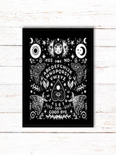 Load image into Gallery viewer, Ouija Board Art Print | Stars Sun And Moon Print. Black And White Print. Beautiful Planchette Print. Ouija Board Wall Art. Flower Artwork