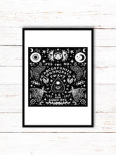 Load image into Gallery viewer, Ouija Board Art Print | Stars Sun And Moon Print. Black And White Print. Beautiful Planchette Print. Ouija Board Wall Art. Flower Artwork