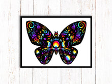 Load image into Gallery viewer, Butterfly Art Print | Stars Sun And Moon Print. Black And White Print. Beautiful Butterfly Print. Butterfly Wall Art. Flower Artwork