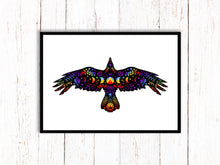 Load image into Gallery viewer, Crow Art Print | Stars Sun And Moon Print. Black And White Print. Beautiful Bird Print