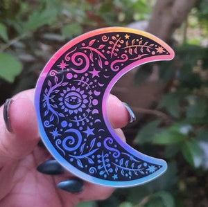 Beautiful Moon Holographic  Sticker. Moon Sticker. Witch Sticker. Laptop Sticker. Flask Sticker. High quality Trippy Sticker