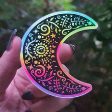 Load image into Gallery viewer, Beautiful Moon Holographic  Sticker. Moon Sticker. Witch Sticker. Laptop Sticker. Flask Sticker. High quality Trippy Sticker