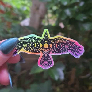 Crow Holographic Sticker. Sun And Moon Sticker. Witchy Sticker. Laptop Sticker. Flask Sticker. High quality Trippy Sticker