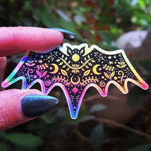 Load image into Gallery viewer, Bat Holographic  Sticker. Sun And Moon Sticker. Witch Sticker. Laptop Sticker. Flask Sticker. High quality Trippy Sticker