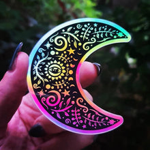 Load image into Gallery viewer, Beautiful Moon Holographic  Sticker. Moon Sticker. Witch Sticker. Laptop Sticker. Flask Sticker. High quality Trippy Sticker