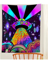Load image into Gallery viewer, Alien UFO Tapestry. Mushroom Tapestry Wall Hanging. Trippy Hanging Cloth. Alien Design Tapestries.