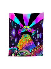 Load image into Gallery viewer, Alien UFO Tapestry. Mushroom Tapestry Wall Hanging. Trippy Hanging Cloth. Alien Design Tapestries.