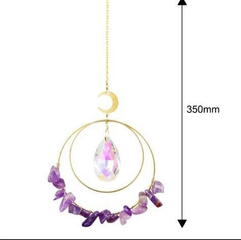 Amethyst Suncatcher. Moon Sun Catcher. Wall Hanging Rainbow Maker. Light Catcher