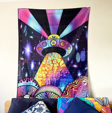 Load image into Gallery viewer, Alien UFO Tapestry. Mushroom Tapestry Wall Hanging. Trippy Hanging Cloth. Alien Design Tapestries.
