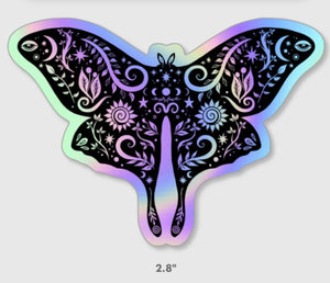 Moth Holographic  Sticker. Sun And Moon Sticker. Witch Sticker. Laptop Sticker. Flask Sticker. High quality Trippy Sticker