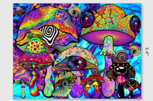 Load image into Gallery viewer, Mushroom Sticker. Mushrooms And Critters Sticker. Psychedelic sticker. Laptop Sticker. Holographic Sticker. Trippy Artwork Stickers