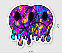 Load image into Gallery viewer, Happy Sad Face Sticker. Melting Smiley Face Trippy sticker. Laptop Sticker. Smile Face Frown Face. Psychedelic Stickers