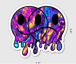 Happy Sad Face Sticker. Melting Smiley Face Trippy sticker. Laptop Sticker. Smile Face Frown Face. Psychedelic Stickers