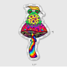 Load image into Gallery viewer, Clear Frog On Mushroom. Clear Sticker. Frog Sticker. Mini Stickers. Mushroom Sticker - High quality Trippy sticker