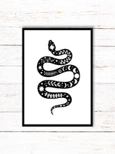 Load image into Gallery viewer, Snake Art Print | Stars Sun And Moon Print. Black And White Print. Beautiful Snake Print