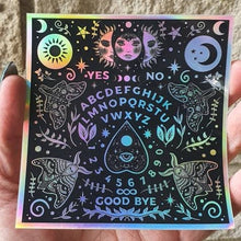 Load image into Gallery viewer, Ouija Board Holographic  Sticker. Sun And Moon Sticker. Witch Sticker. Laptop Sticker. Flask Sticker. High Quality Sticker. Ouijaboard