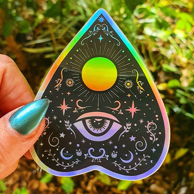 Planchette Holographic  Sticker. Ouija Board Sticker. Witch Sticker. Laptop Sticker. Flask Sticker. High quality Trippy Sticker