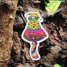 Load image into Gallery viewer, Clear Frog On Mushroom. Clear Sticker. Frog Sticker. Mini Stickers. Mushroom Sticker - High quality Trippy sticker