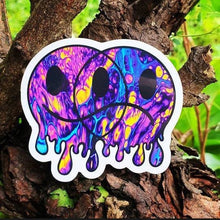 Load image into Gallery viewer, Happy Sad Face Sticker. Melting Smiley Face Trippy sticker. Laptop Sticker. Smile Face Frown Face. Psychedelic Stickers