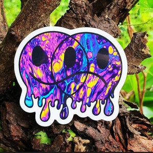 Happy Sad Face Sticker. Melting Smiley Face Trippy sticker. Laptop Sticker. Smile Face Frown Face. Psychedelic Stickers