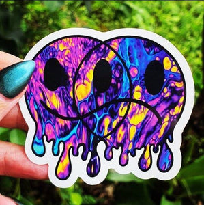 Happy Sad Face Sticker. Melting Smiley Face Trippy sticker. Laptop Sticker. Smile Face Frown Face. Psychedelic Stickers