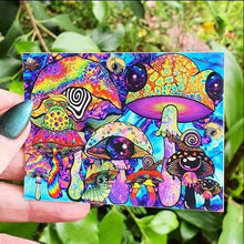 Load image into Gallery viewer, Mushroom Sticker. Mushrooms And Critters Sticker. Psychedelic sticker. Laptop Sticker. Holographic Sticker. Trippy Artwork Stickers