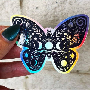 Butterfly Holographic Sticker. Sun And Moon Sticker. Witchy Sticker. Laptop Sticker. Flask Sticker. High quality Trippy Sticker