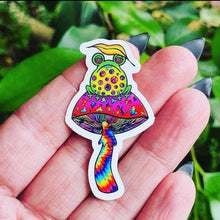 Load image into Gallery viewer, Clear Frog On Mushroom. Clear Sticker. Frog Sticker. Mini Stickers. Mushroom Sticker - High quality Trippy sticker