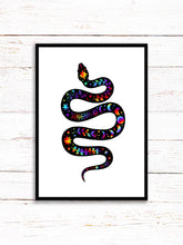 Load image into Gallery viewer, Snake Art Print | Stars Sun And Moon Print. Black And White Print. Beautiful Snake Print