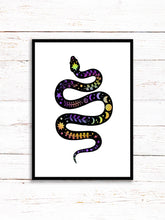 Load image into Gallery viewer, Snake Art Print | Stars Sun And Moon Print. Black And White Print. Beautiful Snake Print