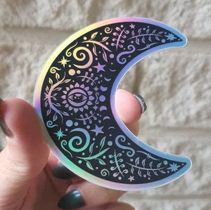 Beautiful Moon Holographic  Sticker. Moon Sticker. Witch Sticker. Laptop Sticker. Flask Sticker. High quality Trippy Sticker