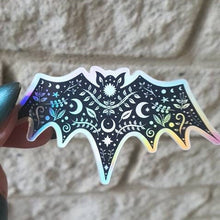 Load image into Gallery viewer, Bat Holographic  Sticker. Sun And Moon Sticker. Witch Sticker. Laptop Sticker. Flask Sticker. High quality Trippy Sticker