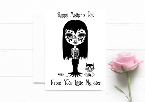 Gothic Style Mother’s Day Card. Cute Creepy Greeting Card.