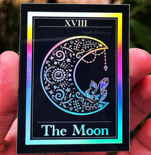 The Moon Tarot Card Sticker. Holographic Stickers